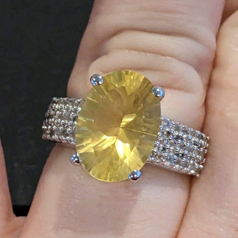 Size 8 Canary Fluorite & White Topaz in Sterling Silver Ring
